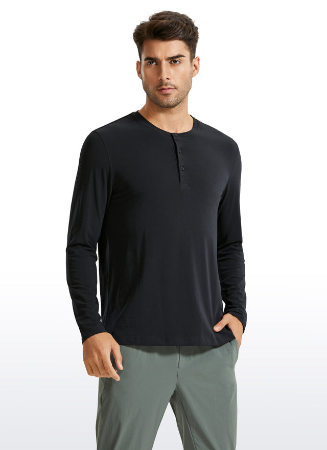 Pima Cotton Henley Long Sleeve - Black