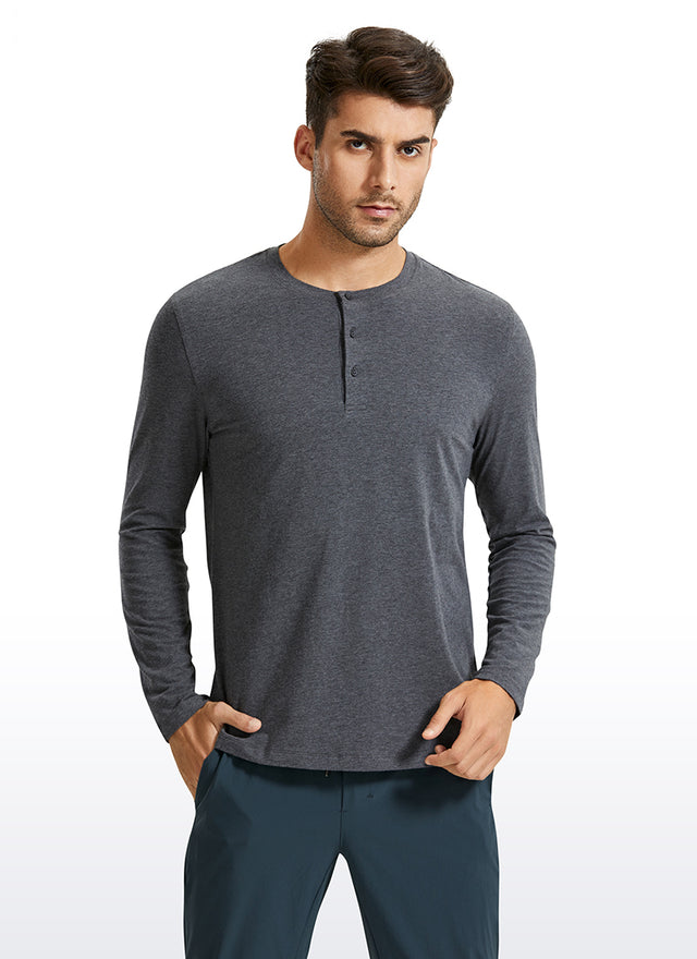 Pima Cotton Henley Long Sleeve - Carbon heather