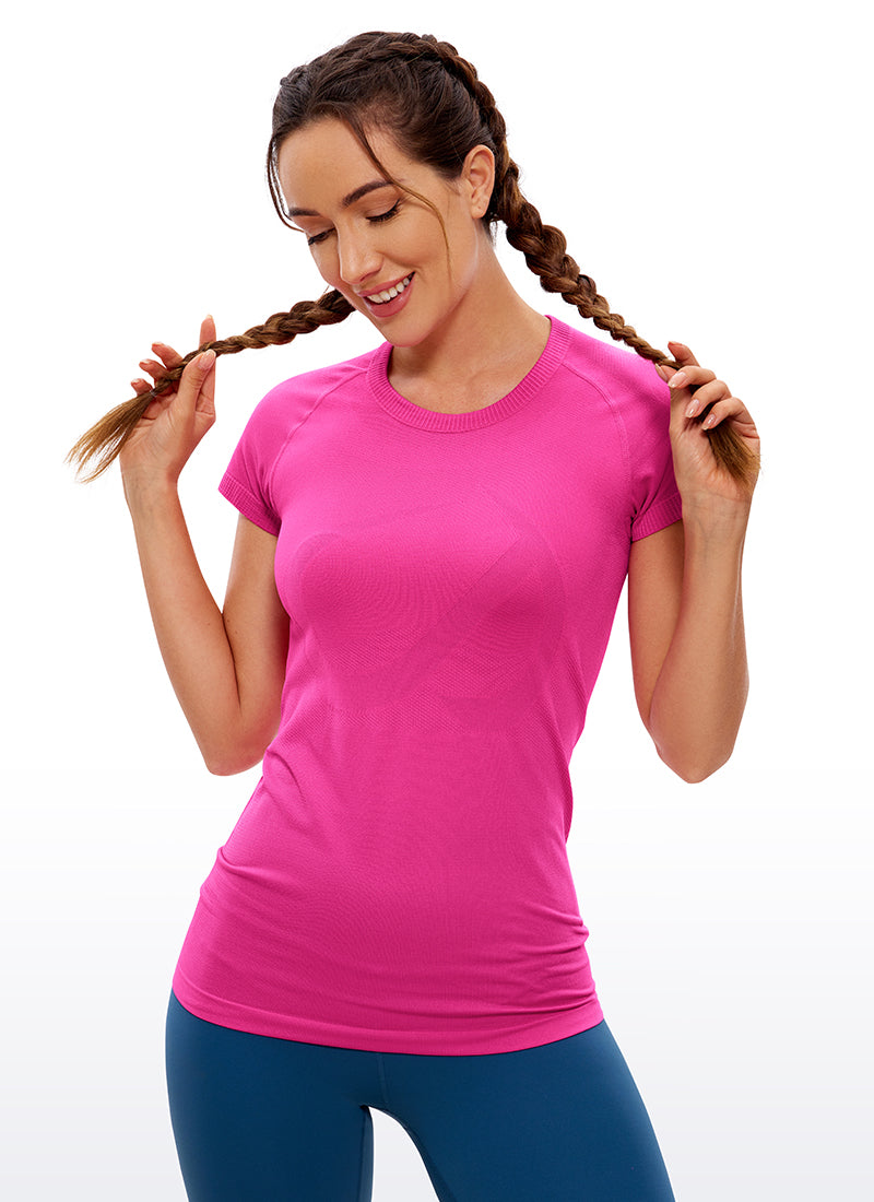 CRZ YOGA Seamless Workout Tops for Women Short Sleeve Athletic