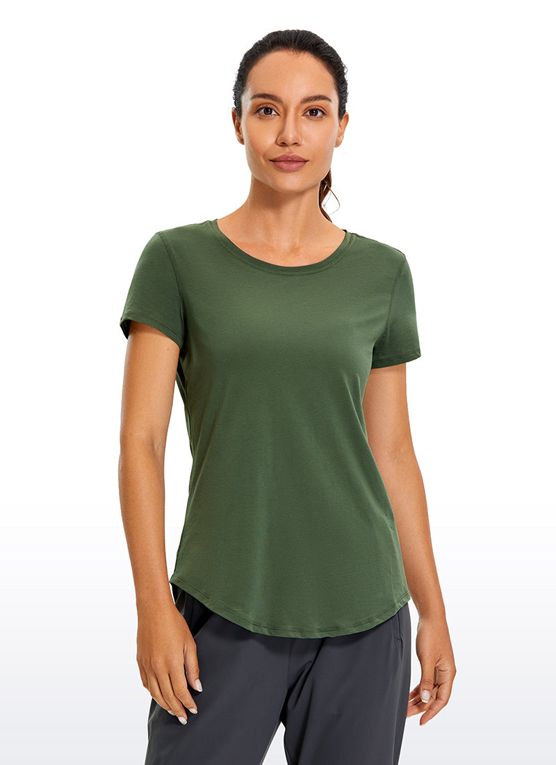 CRZ YOGA Women's Casual Relaxed Fit Shirts Pima Cotton Short Sleeves