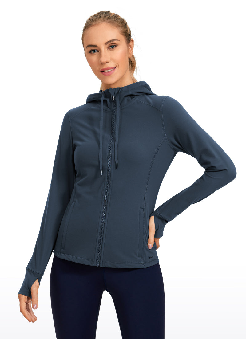 CRZ YOGA Light Fleece Brushed Womens Full Zip Hoodie Workout Jacket Zip  Pockets